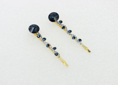 Faship Navy Blue Rhinestone Crystal Floral Hair Clips – Premium 2-Pack