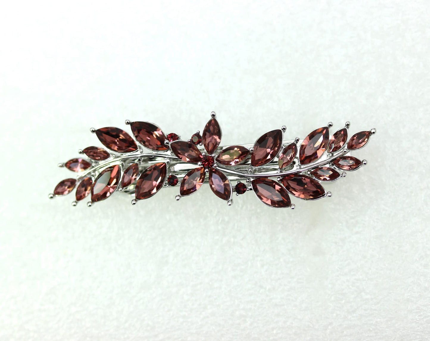 Faship Burgundy Rhinestone Floral Hair Barrette Clip | Crystal Hair Jewelry