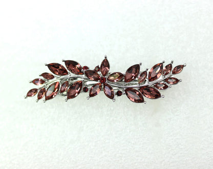 Faship Burgundy Rhinestone Floral Hair Barrette Clip | Crystal Hair Jewelry