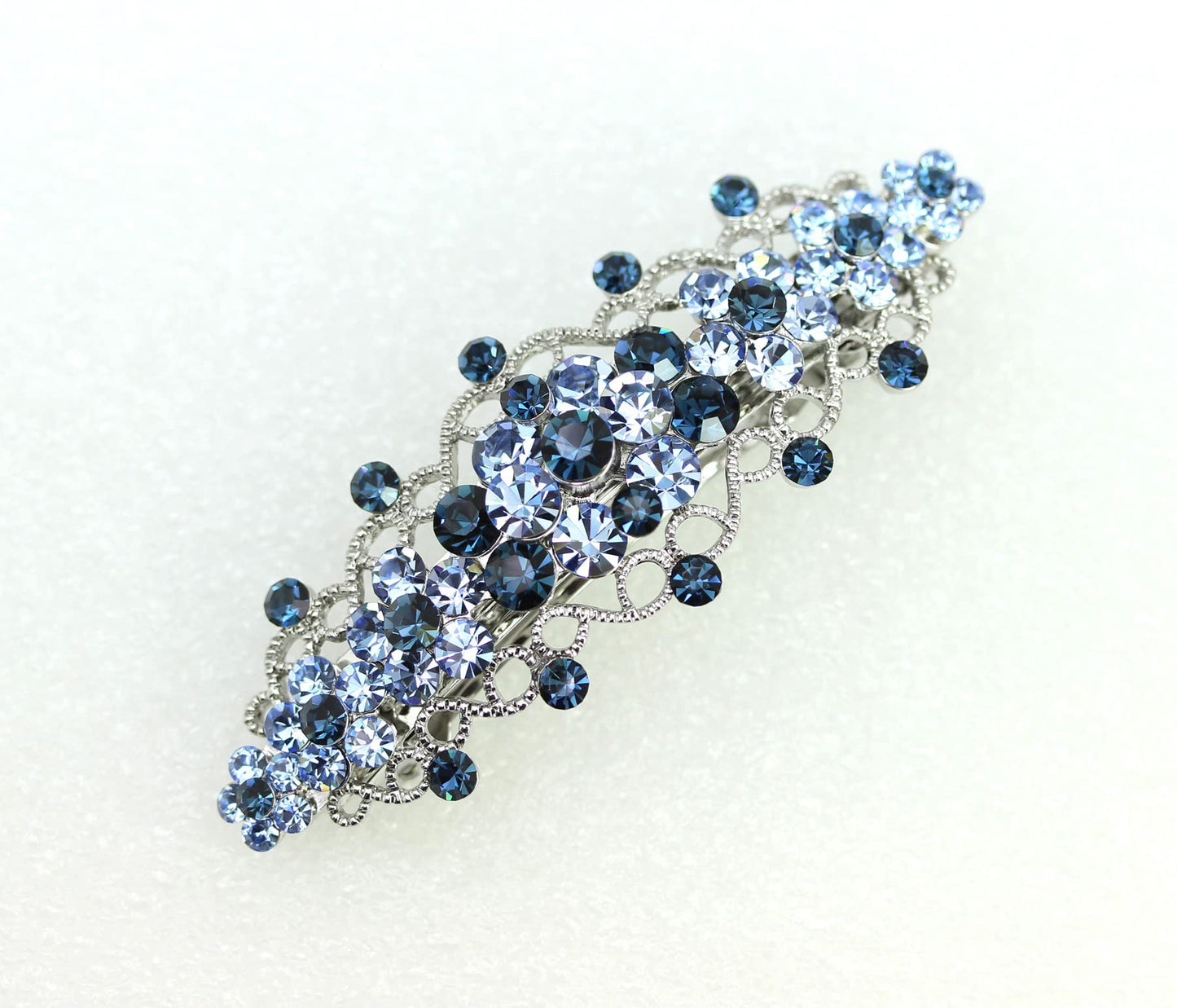 Faship Gorgeous Navy Blue Rhinestone Floral Hair Barrette | Bridal & Prom Accessory