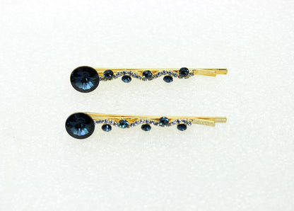 Faship Navy Blue Rhinestone Crystal Floral Hair Clips – Premium 2-Pack