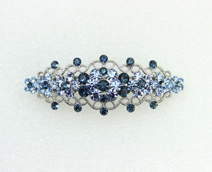 Faship Gorgeous Navy Blue Rhinestone Floral Hair Barrette | Bridal & Prom Accessory