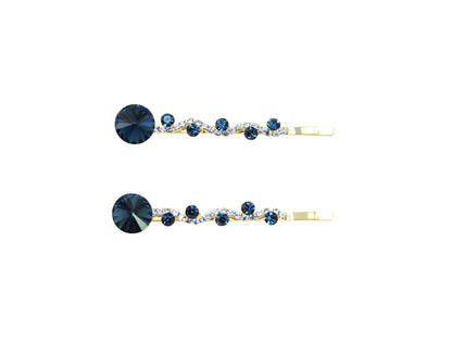 Faship Navy Blue Rhinestone Crystal Floral Hair Clips – Premium 2-Pack