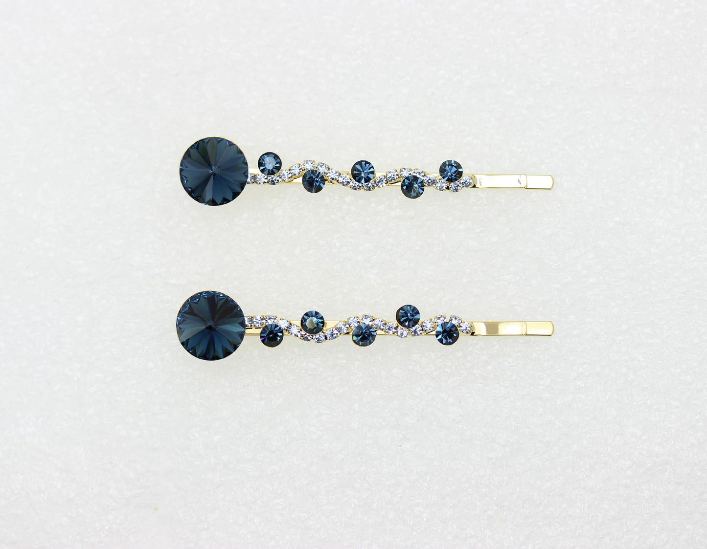 Faship Navy Blue Rhinestone Crystal Floral Hair Clips – Premium 2-Pack