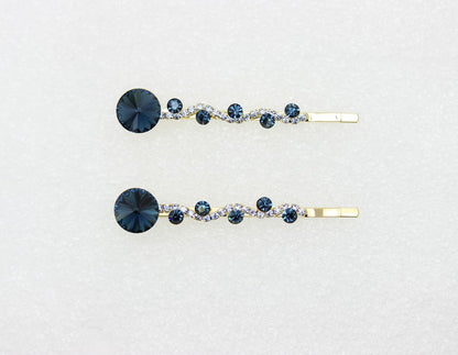 Faship Navy Blue Rhinestone Crystal Floral Hair Clips – Premium 2-Pack