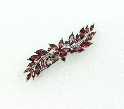 Faship Burgundy Rhinestone Floral Hair Barrette Clip | Crystal Hair Jewelry