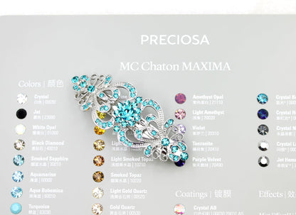 Faship Teal Rhinestone Floral Hair Barrette | Bridal & Party Hair Jewelry