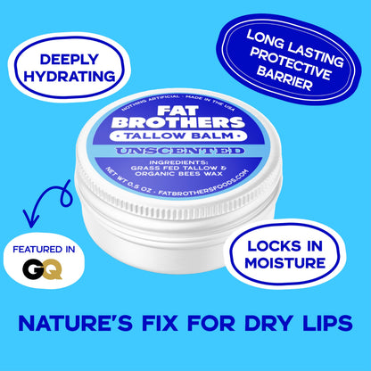 Fat Brothers Tallow Balm – Unscented 2-Ingredient Lip Balm, 0.5 oz Tin (4-Pack)