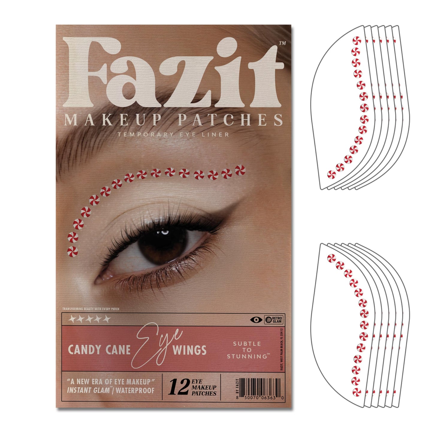 Fazit Candy Cane Eye Wing Patches – Glow Up Glitter Makeup for Face, Waterproof & Easy Application
