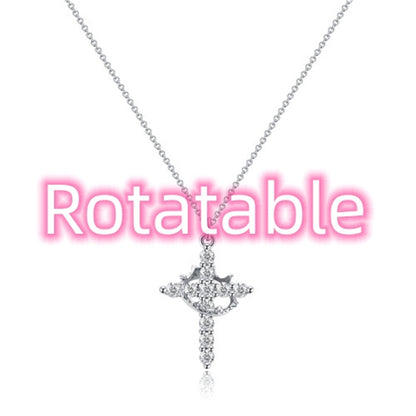 Cross Full Diamond Crown Rotatable Necklace