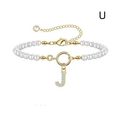 A-Z Letter Pendant Pearl Bracelet