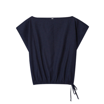 Foreign Trade Wholesale Off-neck Flounced Sleeve Linen Shirt Top Wide Leg Trousers