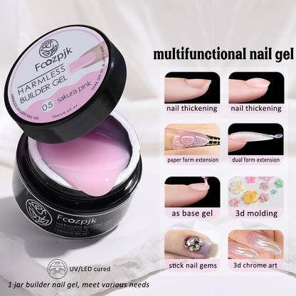 Fcozpjk Builder Gel for Nails - 12 Colors 15ML UV/LED Thickening Kit with Brush Pen & Dual Forms