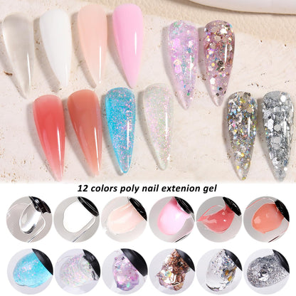 Fcozpjk Poly Nail Gel Kit with UV Light | 12 Colors Starter Set for Beginners