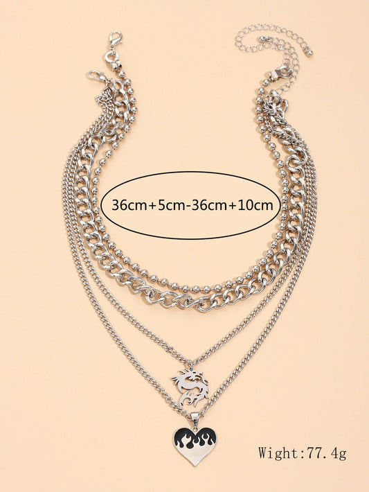 Multi-Layer Love Dragon Heart Pendant Necklace