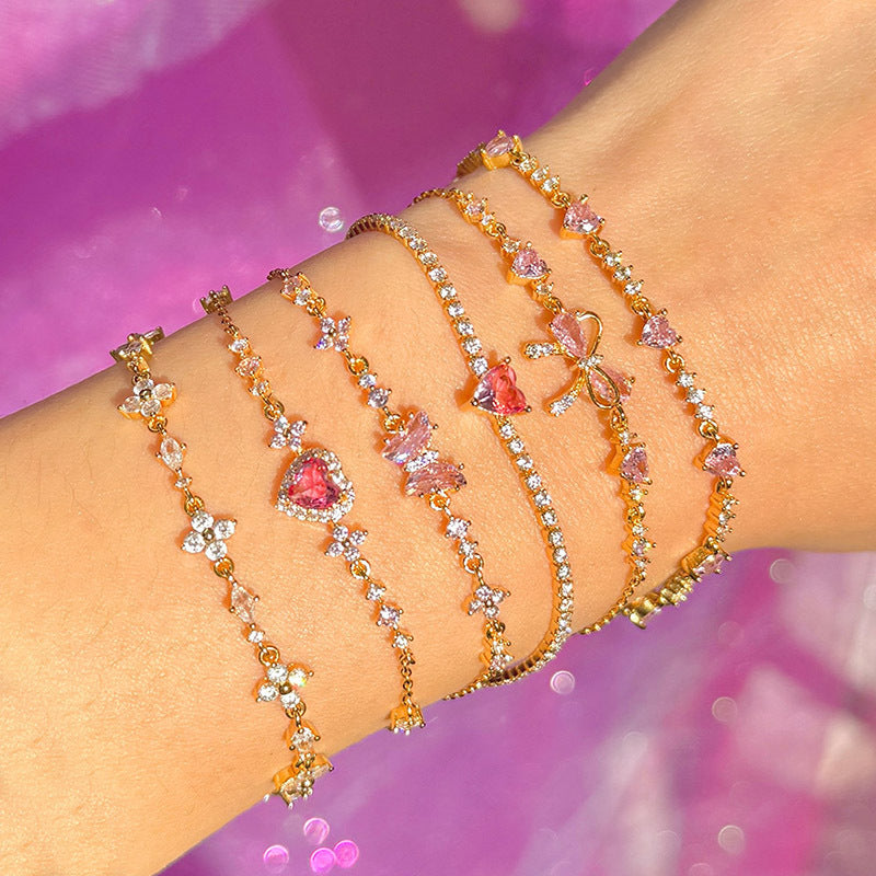Sweet Bow Heart Rhinestone Bracelets