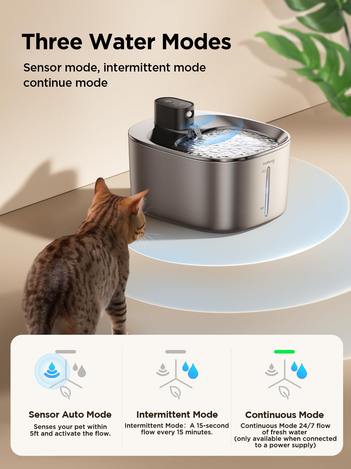 FEELNEEDY Wireless Cat Water Fountain with Sensor – 4L Stainless Steel, 4000mAh Battery, Ultra Quiet (YPD-C004S)