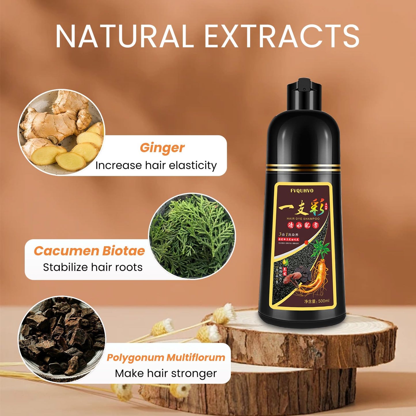 Fedulili Hair Dye Shampoo 3 in 1 – Semi-Permanent Chestnut Brown for Home Use (500ml)