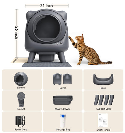 FEELNEEDY Self-Cleaning Litter Box with 65L App Monitor, Odor Control, Multi-Cat