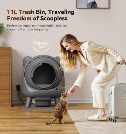 FEELNEEDY Self-Cleaning Litter Box with 65L App Monitor, Odor Control, Multi-Cat