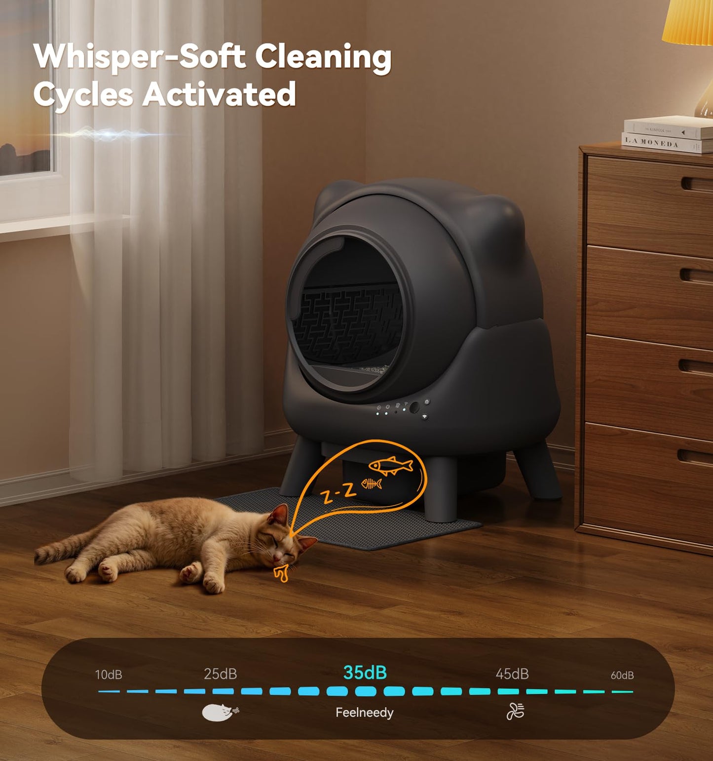 FEELNEEDY Self-Cleaning Litter Box with 65L App Monitor, Odor Control, Multi-Cat