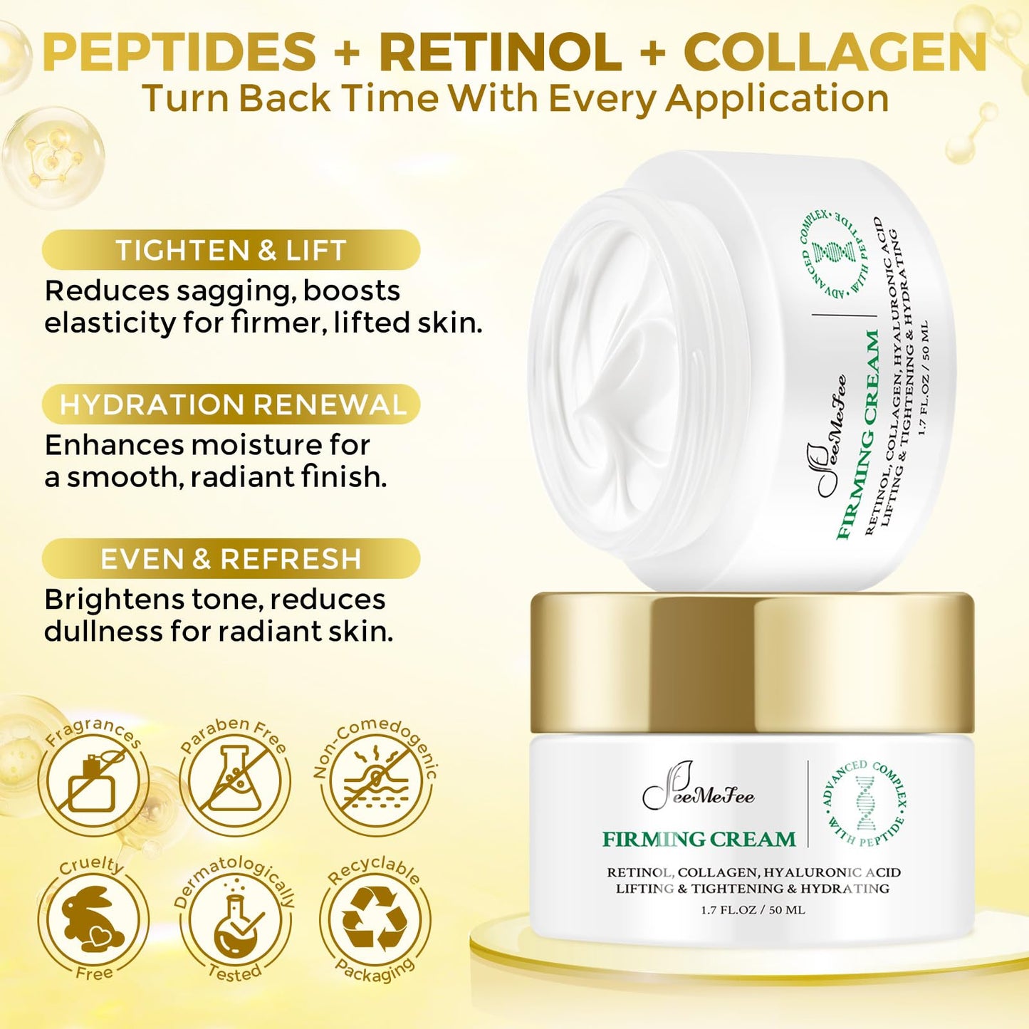 FeeMeFee Neck Firming Cream - Retinol, Peptides & Hyaluronic Acid