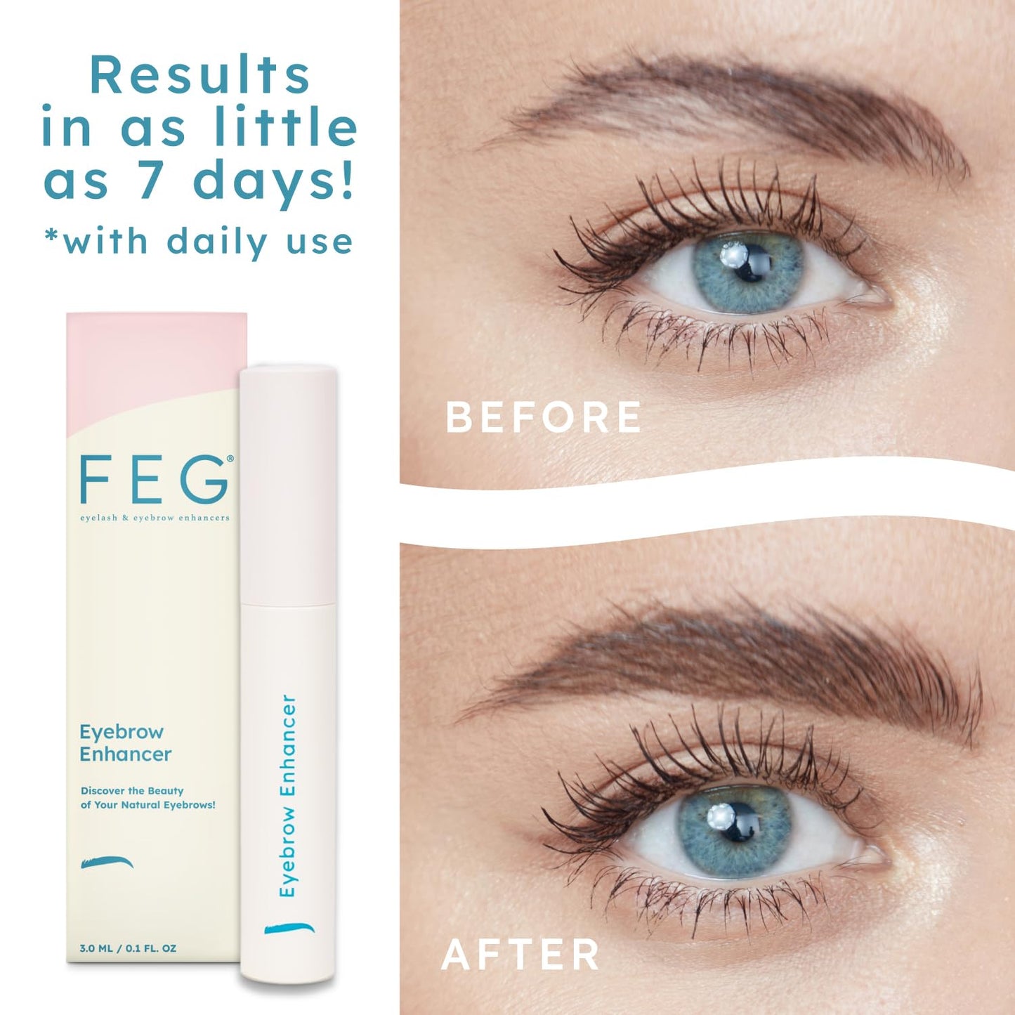 FEG Eyebrow Enhancer Growth Serum for Thicker Brows | Natural Brow Enhancing Serum for Growing and Thickening Eyebrows | Stimulates Natural Growth | 3ml | Single Pack