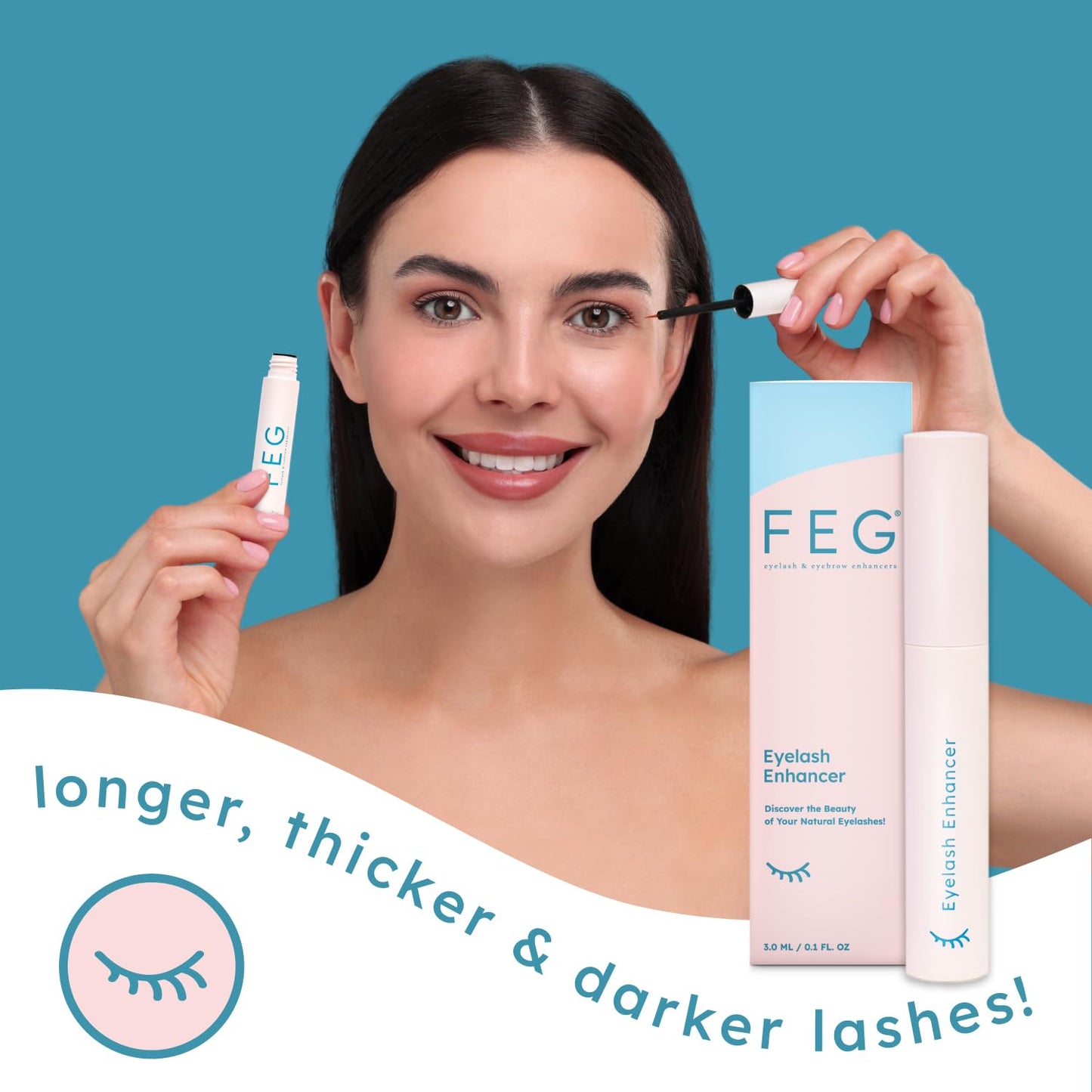 FEG Eyelash Enhancer Serum – Natural Growth for Thick, Long Lashes | 2-Pack 3ml Tubes