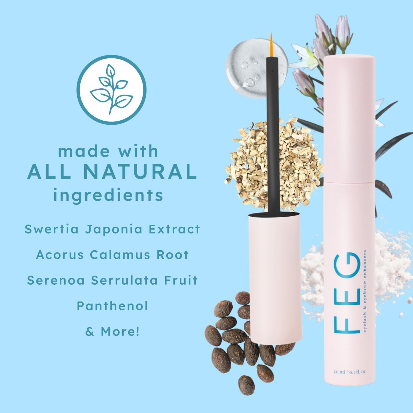 FEG Eyelash Enhancer Serum – Natural Growth for Thick, Long Lashes | 2-Pack 3ml Tubes