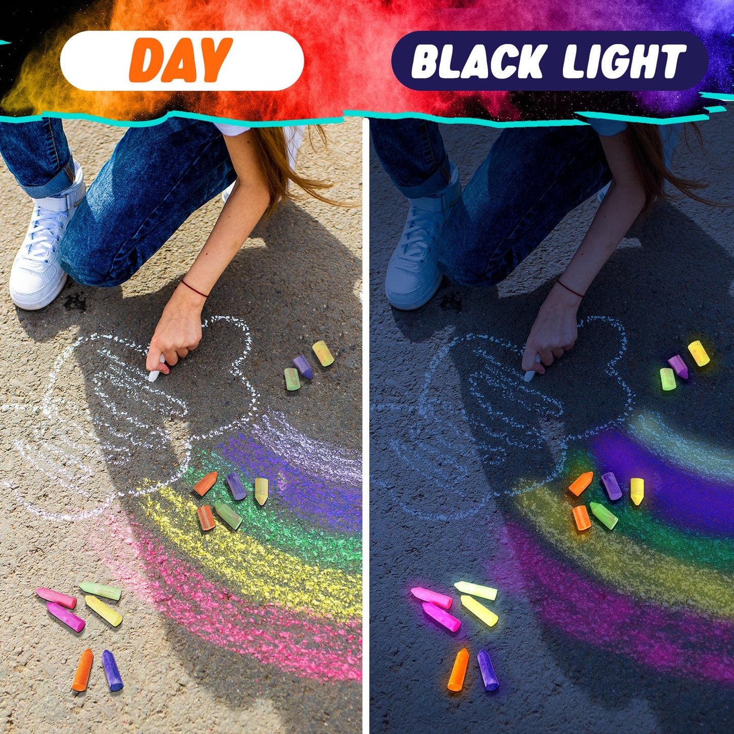 Feifeiya Glow in the Dark Chalk – 12 Neon UV Chalk for Black Light Parties and Outdoor Art