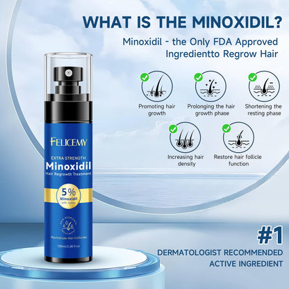 Felicemy 5% Minoxidil Spray for Hair & Beard Growth — Men & Women, 3.38 Fl Oz