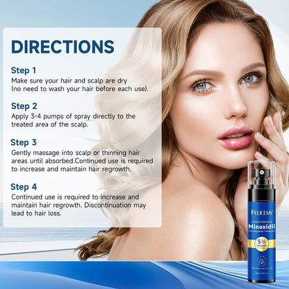 Felicemy 5% Minoxidil Spray for Hair & Beard Growth — Men & Women, 3.38 Fl Oz