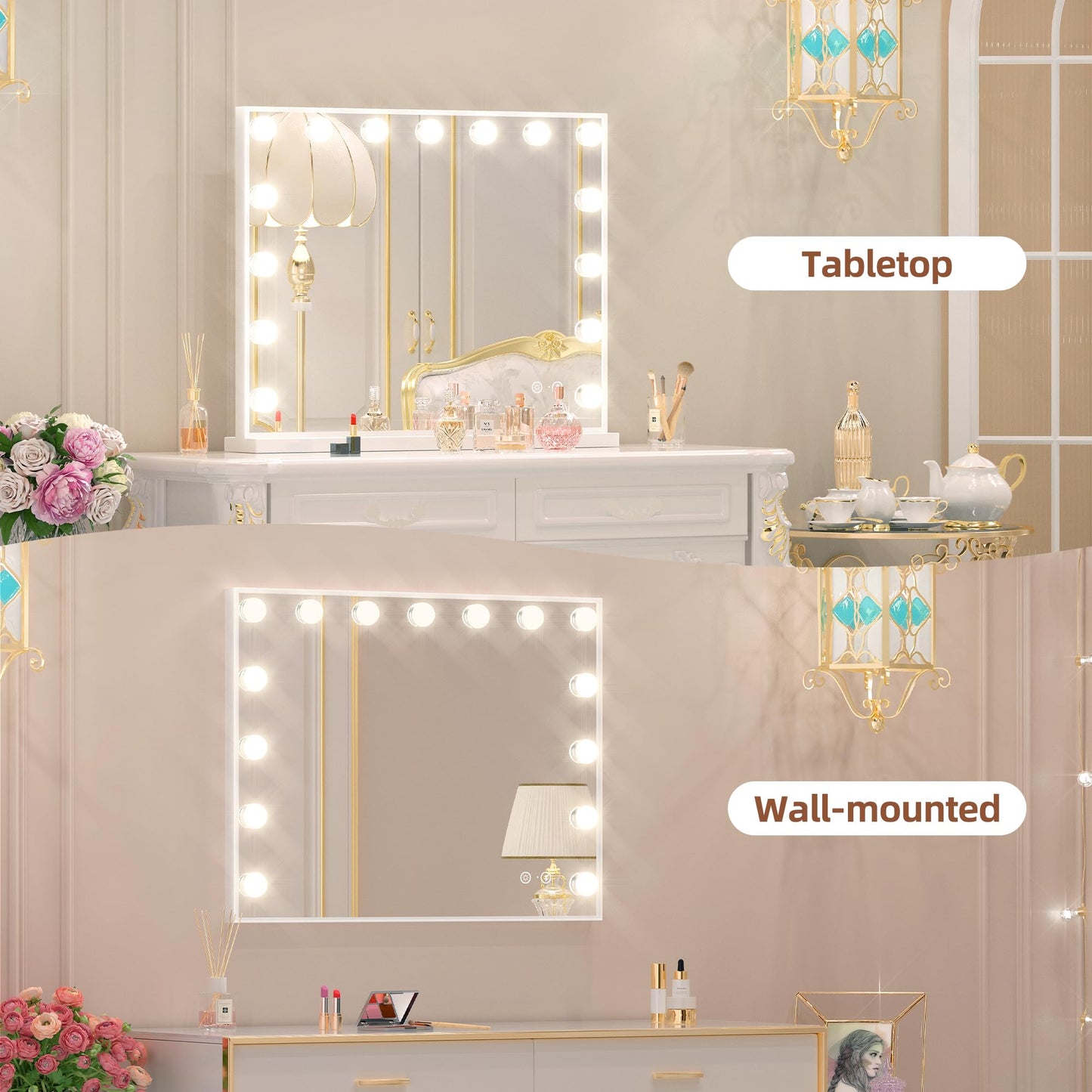 Fenchilin Vanity Mirror with Lights & Bluetooth Speaker - 22.8 x 18.1 in - 15 LED Bulbs - 3 Color Modes