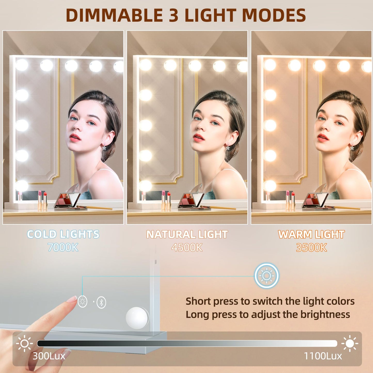 Fenchilin Vanity Mirror with Lights & Bluetooth Speaker - 22.8 x 18.1 in - 15 LED Bulbs - 3 Color Modes