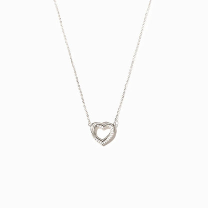 Silver Overlapping Double Hollow Heart Necklace