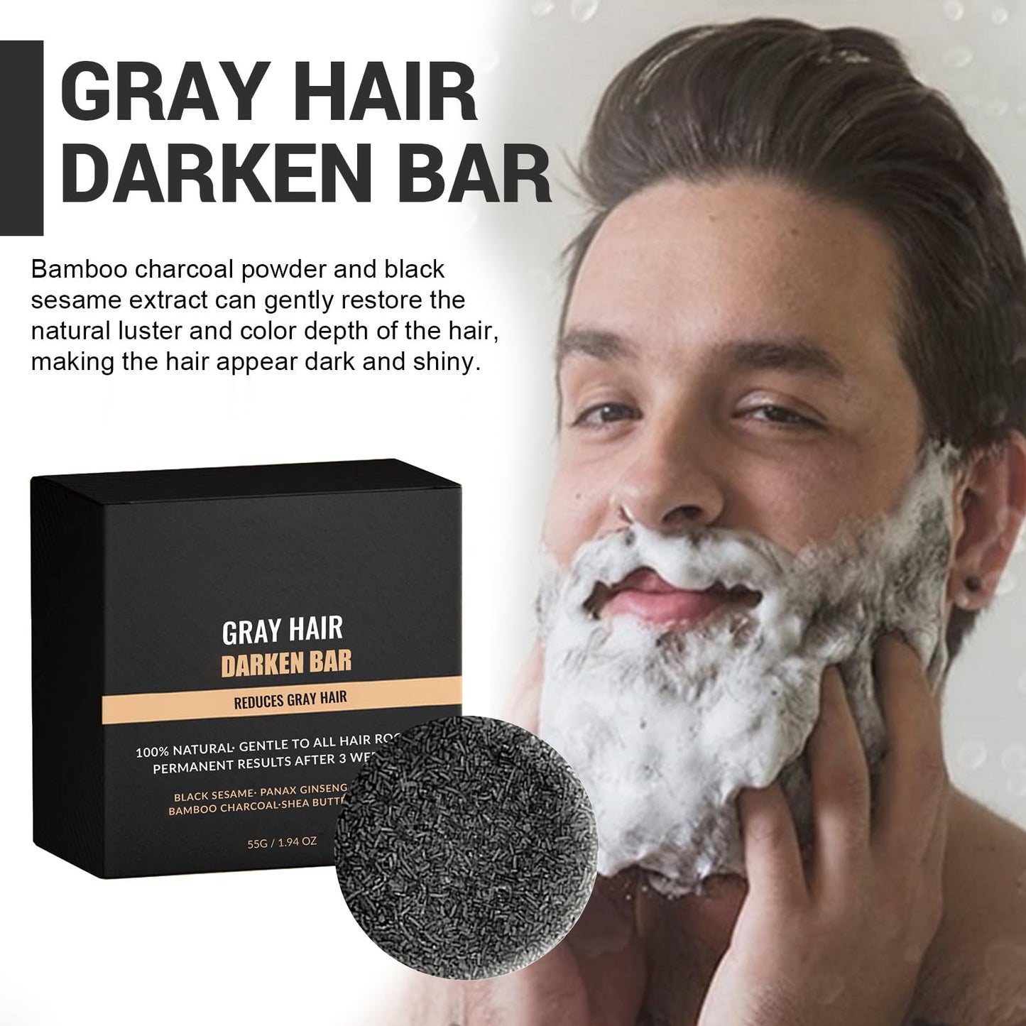 F FENG PEI Black Shampoo Bar for Hair & Beards — Natural Darkening (2 Pcs)