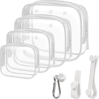 FFpaw 4 Pack Clear Bogg Bag Makeup Pouches with 3 Insert Hooks | Waterproof See-Through Organizer