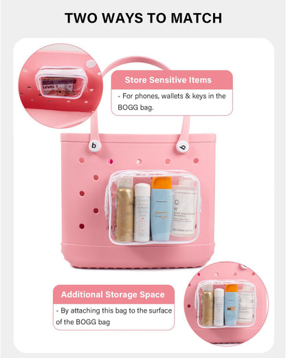 FFpaw 4 Pack Clear Bogg Bag Makeup Pouches with 3 Insert Hooks | Waterproof See-Through Organizer