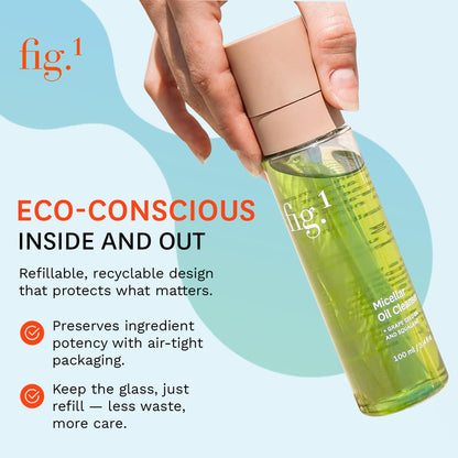 Fig.1 Micellar Oil Cleanser for Face – Makeup Remover & Deep Cleansing Oil, Squalane & Grapeseed, Refillable 3.4 oz