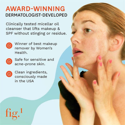 Fig.1 Micellar Oil Cleanser for Face – Makeup Remover & Deep Cleansing Oil, Squalane & Grapeseed, Refillable 3.4 oz