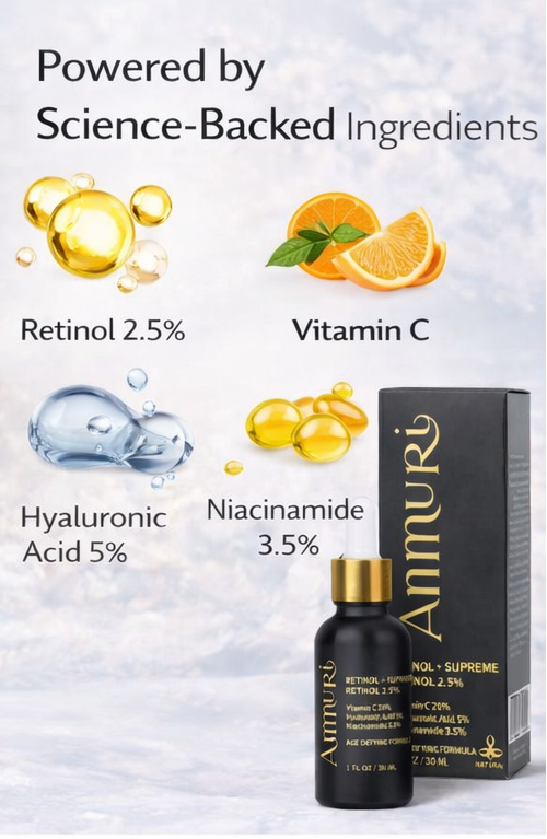 Ammuri Retinol 2.5% Face Serum - Retinol Serum with Vitamin C and Niacinamide