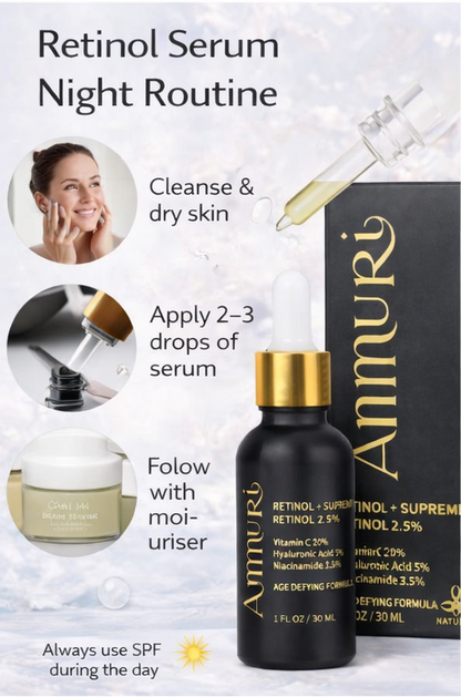 Ammuri Retinol 2.5% Face Serum - Retinol Serum with Vitamin C and Niacinamide