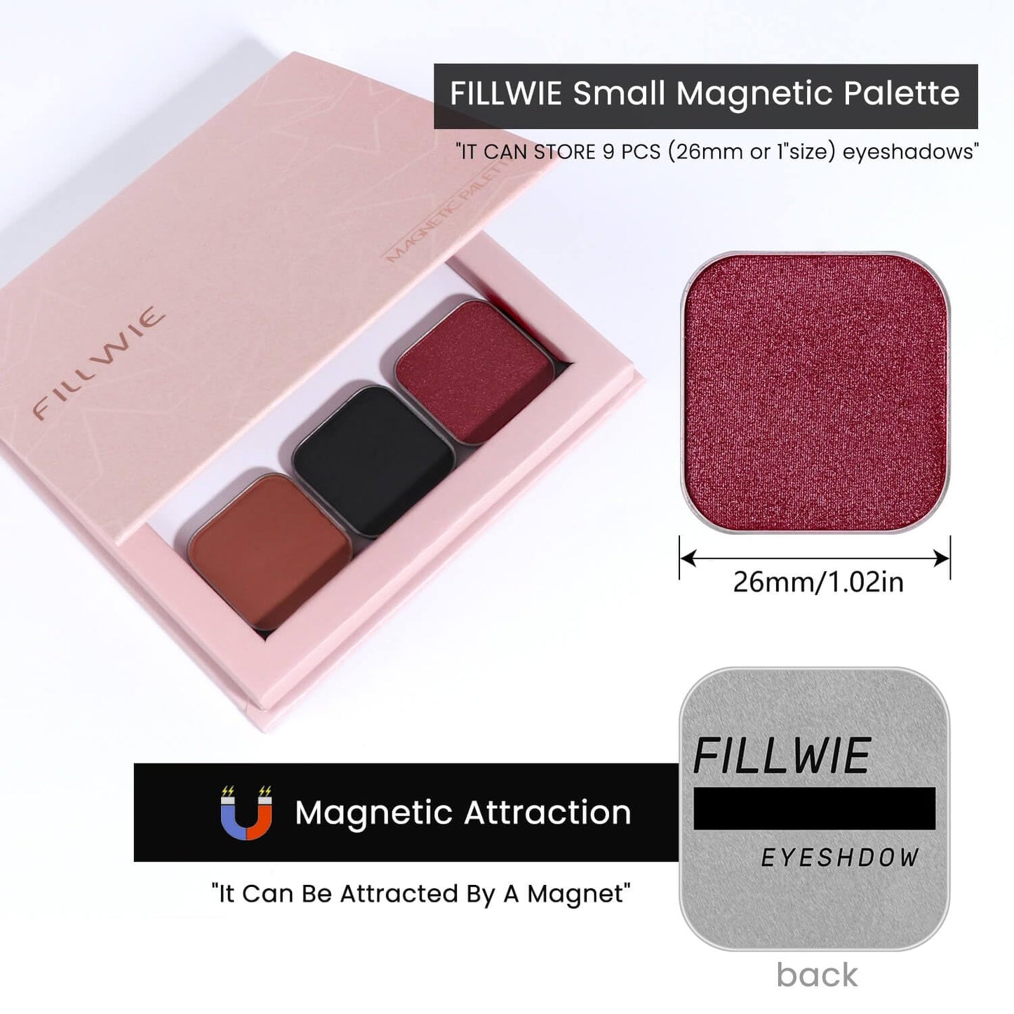 Fillwie 3-Color Eyeshadow Pack – Matte & Shimmer Neutrals, Magnetic Palette Pans