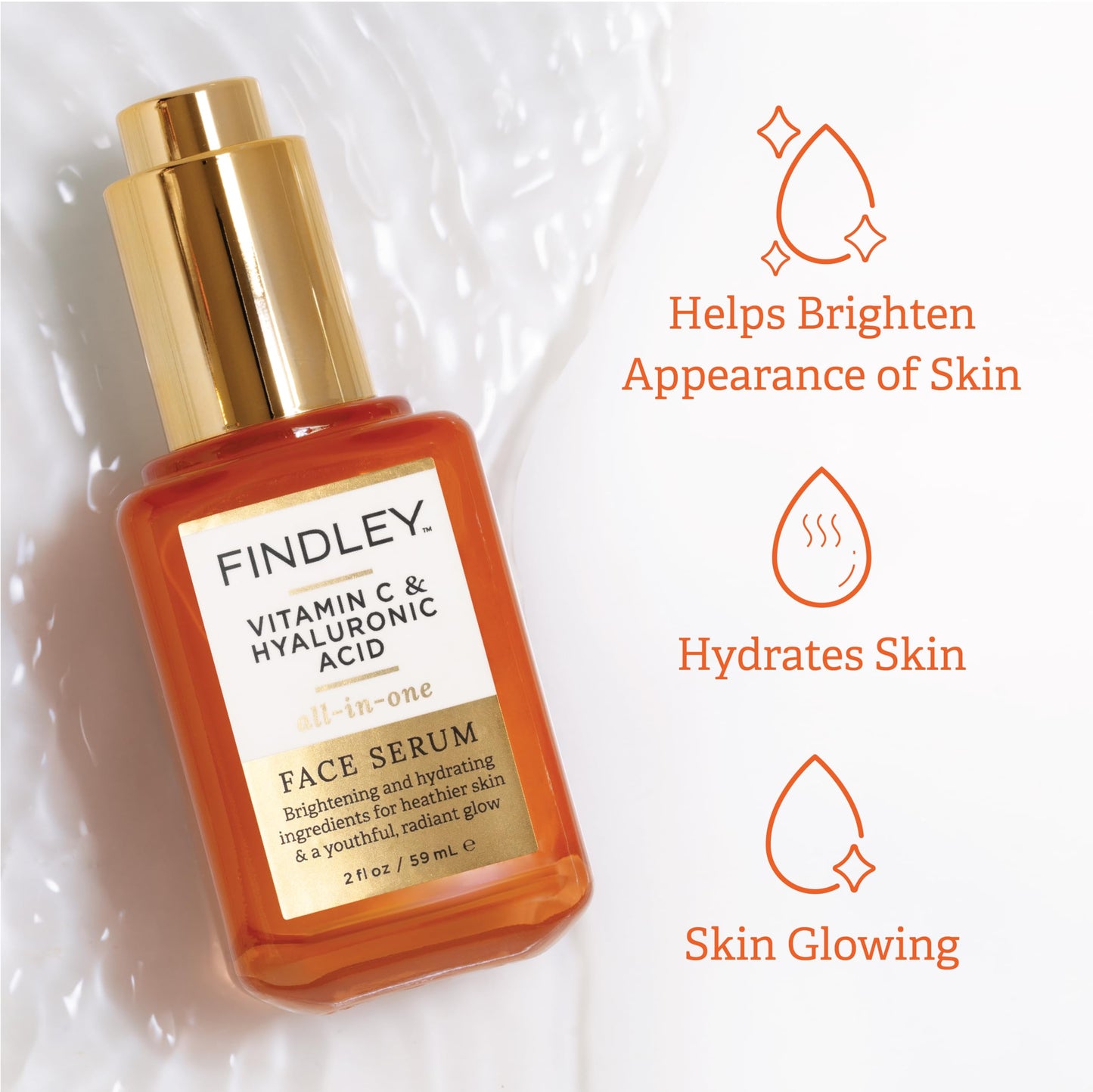 Findley All-in-One Face Serum with Vitamin C & Hyaluronic Acid – Hydration & Radiance (2 fl oz)