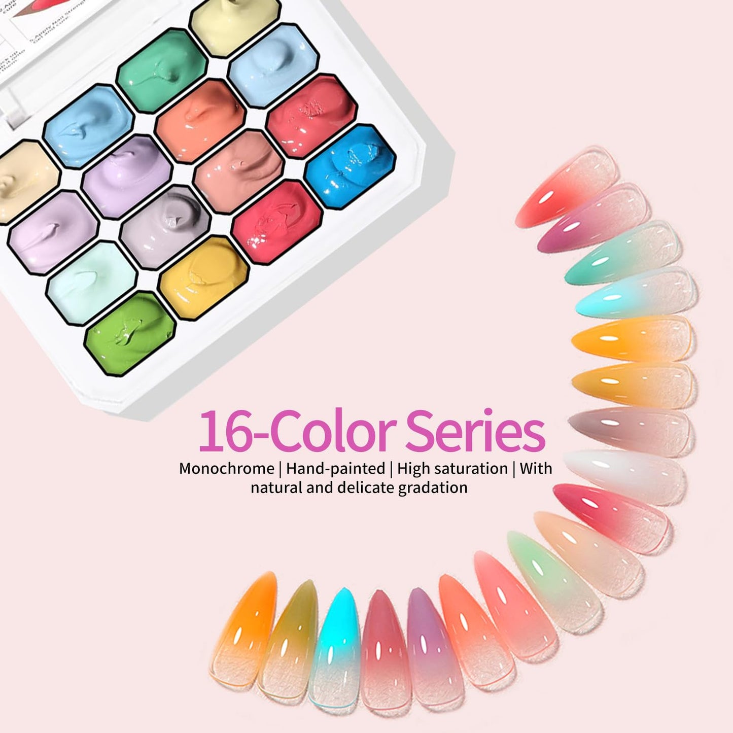 Finger Secret 16 Neon Ombre Gel Pat Palette with 100 Nail Sponges