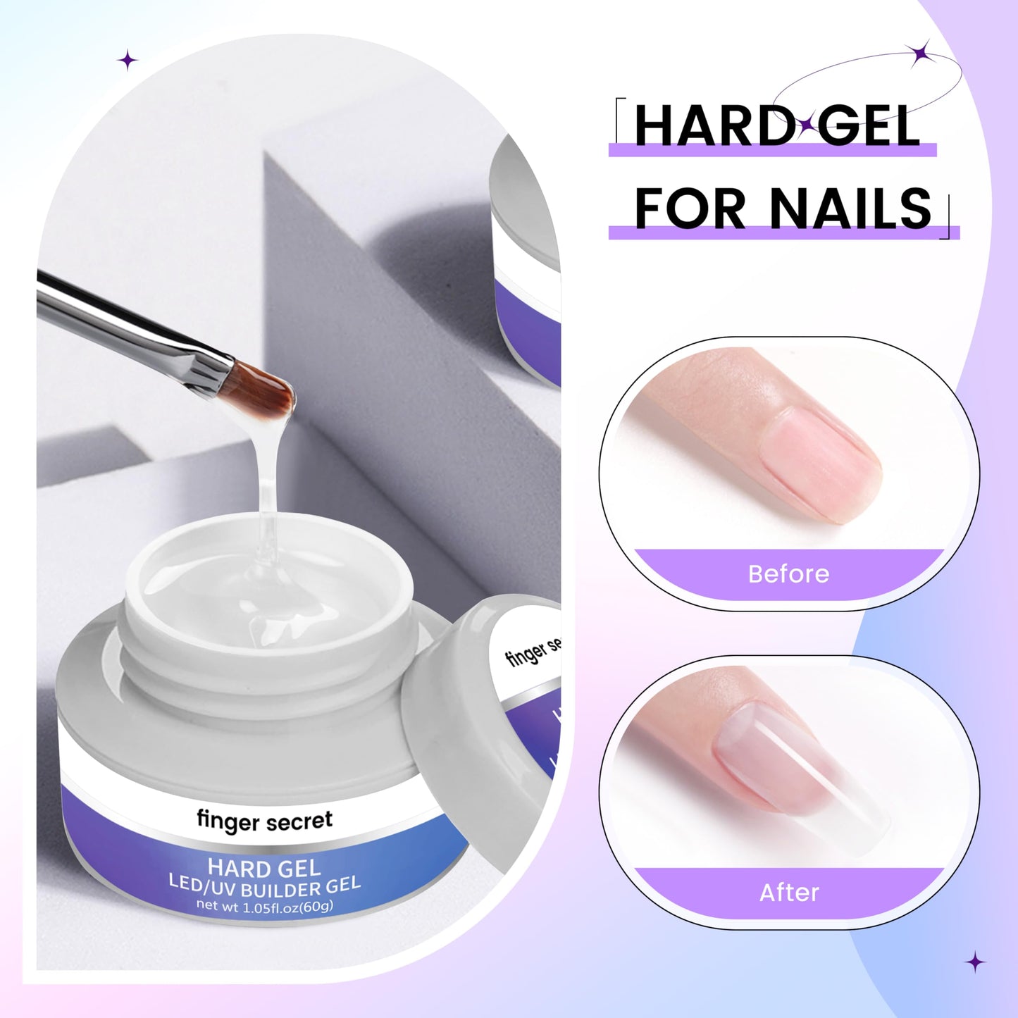 Finger Secret 60g Hard Builder Gel for Nails – Extension & Strengthening Kit (Clear)