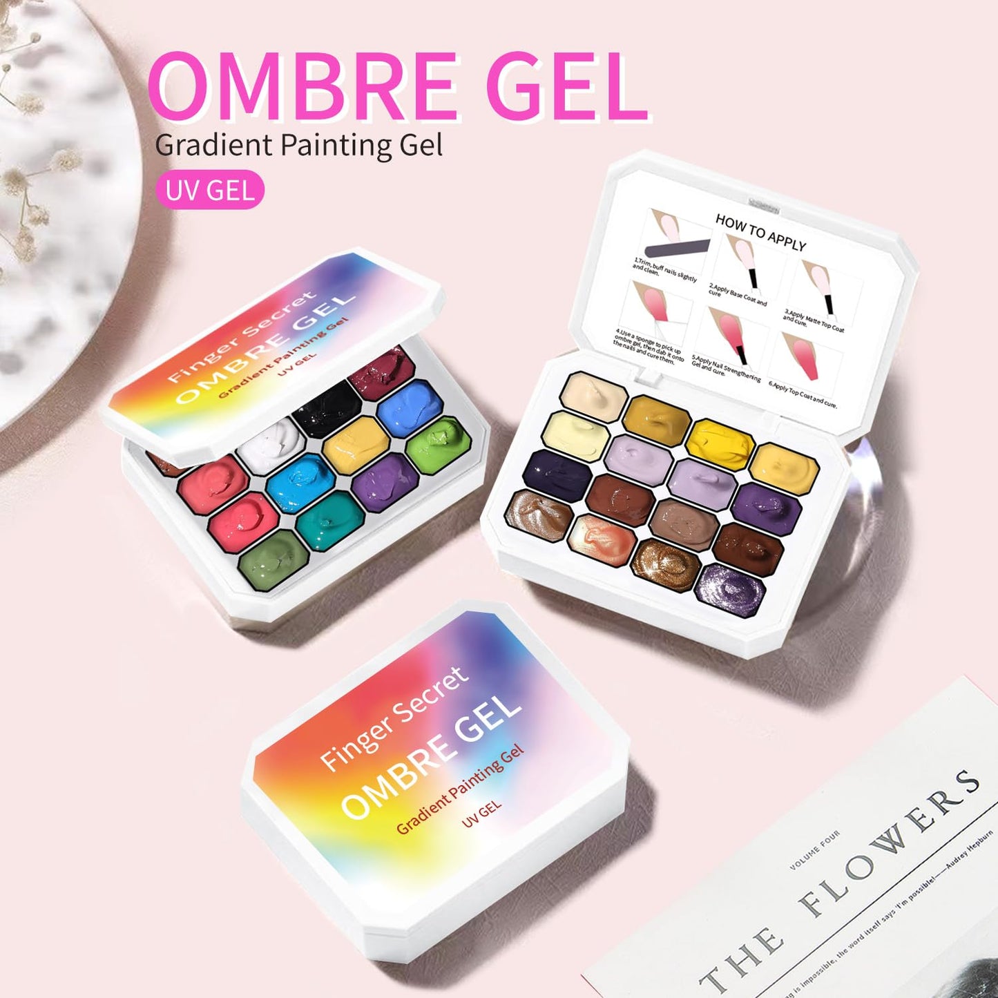 Finger Secret 16 Neon Ombre Gel Pat Palette with 100 Nail Sponges