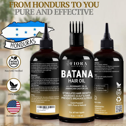 Fiora Naturals Batana Rosemary Oil – Organic Dr Sebi Hair Growth Oil for Thickening, Deep Conditioning & Scalp Stimulation, 4 oz