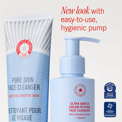 First Aid Beauty Ultra Gentle Cream-to-Foam Facial Cleanser | Colloidal Oatmeal & Glycerin | 2 oz