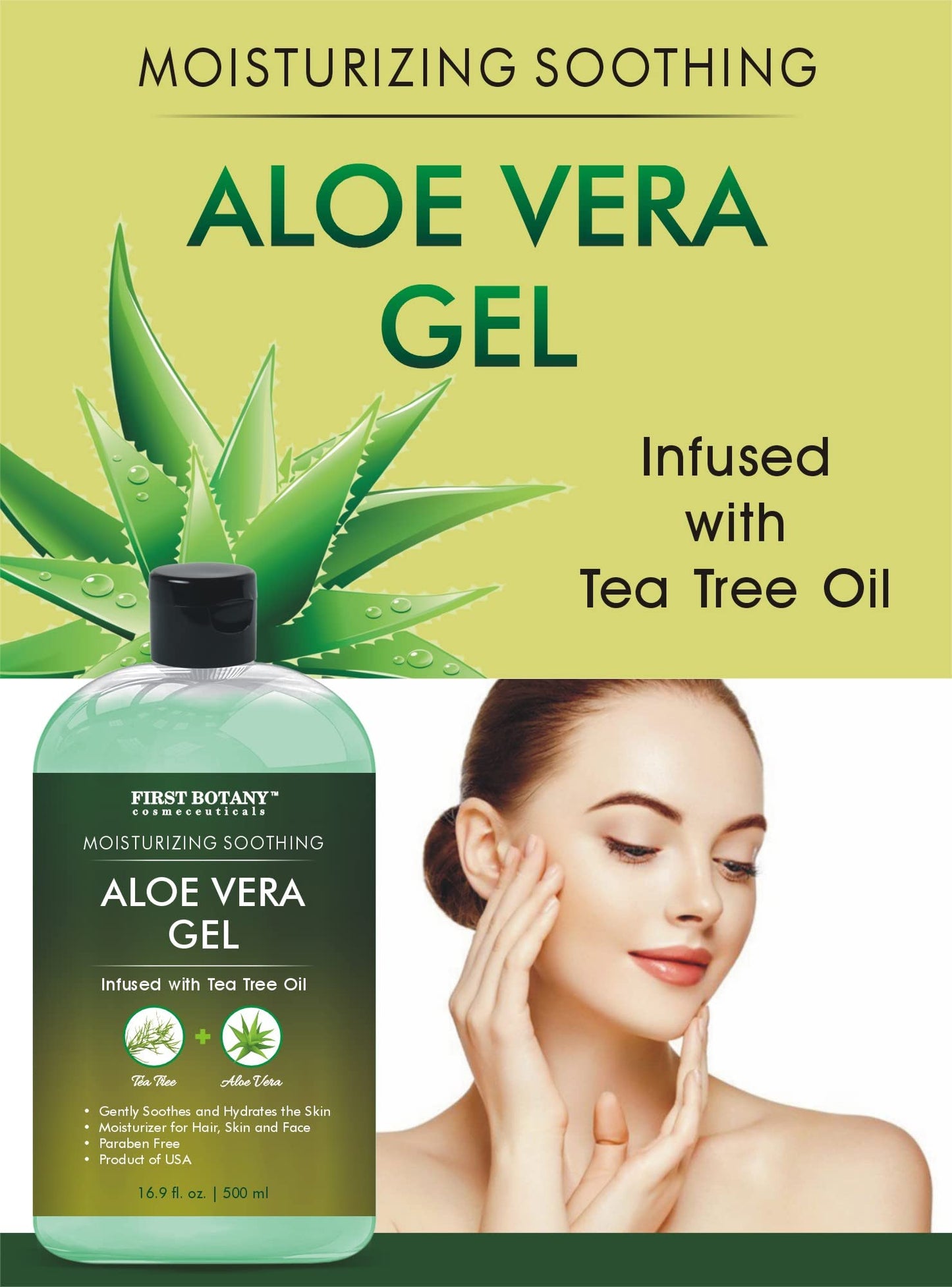 First Botany Aloe Vera Gel with Tea Tree Oil – 16.9 fl oz for Skin, Hair, Sunburn & More